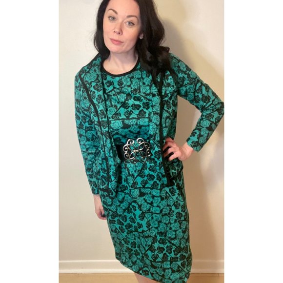 Vintage 2-piece Green & Floral Pencil Dress Suit - Picture 4 of 4
